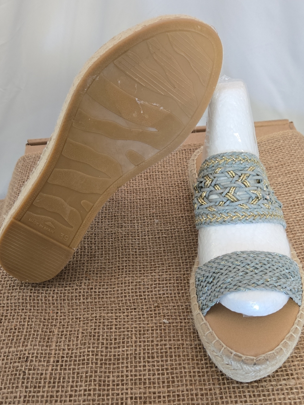 Anthropologie Braided Double-Band Espadrille Slides in Light Gray and Natural - Picture 5 of 6